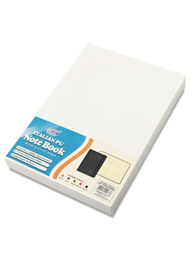 FIS® Executive Notebook, Italian PU Materials, A6 Size(105x148mm,) Round Corners, 96 Sheets, Single Ruled, 70gsm Italian Ivory Paper with Elastic Band Closure, 1 Piece, Black Color-FSNBEXA696BK - Image 2